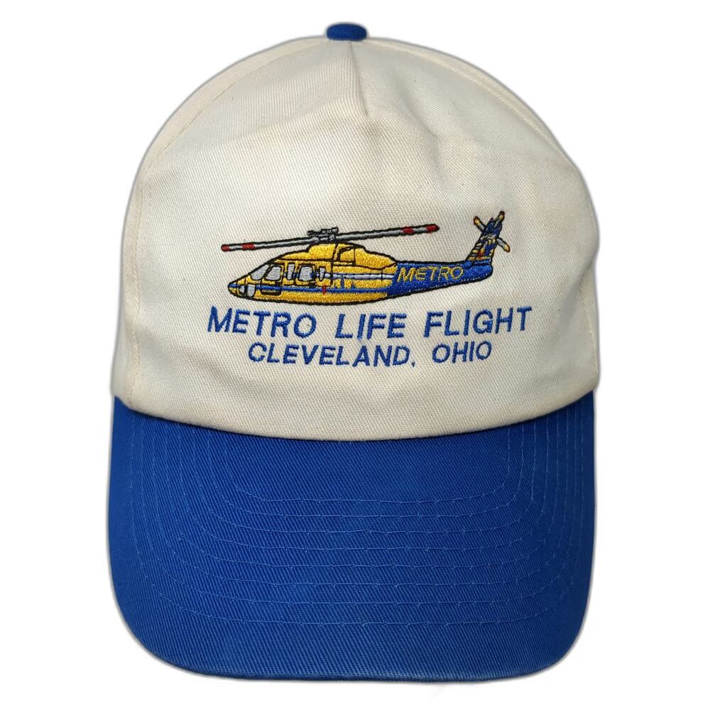 Toppers 5 Panel White Blue One Size Metro Life Flight Cleveland Ohio Hat